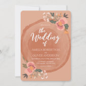 Bruin Hout Rustieke Bloemen Bruiloft Uitnodiging (Voorkant)