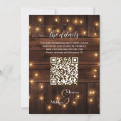 Bruin Hout Rustieke String Lights QR Code Huwelijk Kaart (Achterkant)