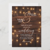 Bruin Hout Rustieke String Lights Wedding Kaart (Voorkant)