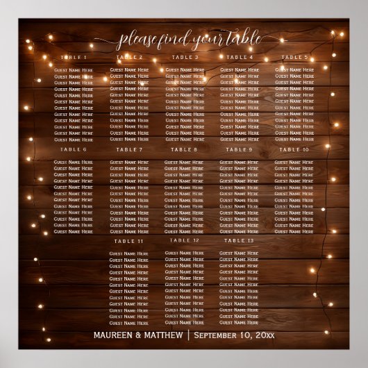 Bruin Hout String Lichten 13 Tafels Trouwstoelen Poster (Voorkant)