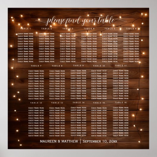 Bruin Hout String Lichten 16 Tafels Trouwstoelen Poster (Voorkant)