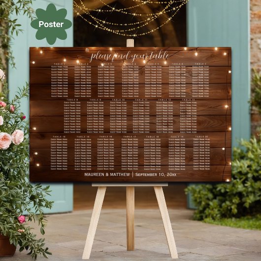 Bruin Hout String Lichten 20 Tafels Trouwstoelen Poster