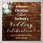 Bruin Hout String Lights Huwelijk Welkom Poster (Voorkant)