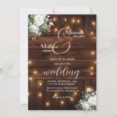 Bruin Hout String Lights QR Code Rozen Wedding Kaart (Voorkant)