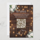 Bruin Hout String Lights QR Code Rozen Wedding Kaart (Achterkant)