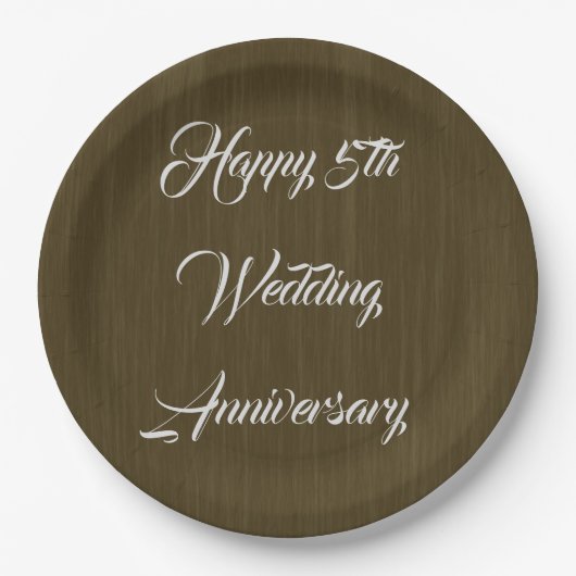 Bruin Hout Traditioneel 5e Huwelijk Jubileum, Papieren Bordje (Voorkant)
