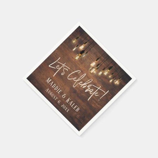 Bruin hout wand met Edison-lampjes Laten we vieren Servet (Hoek)