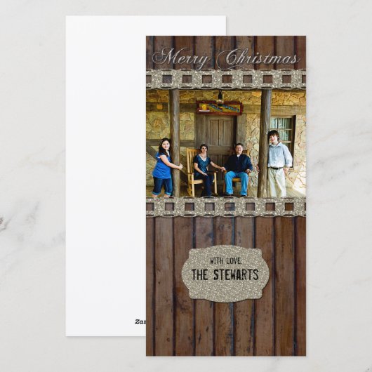 Bruin Hout Zilver Country Foto Kerst Kaart (Voorkant / Achterkant)