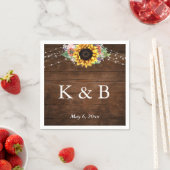 Bruin Hout Zonnebloem Lights Initialen & Datum Servet (Insitu)