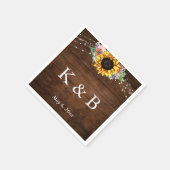 Bruin Hout Zonnebloem Lights Initialen & Datum Servet (Hoek)