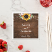 Bruin hout Zonnebloemlampjes Namen & Datum Servet (Insitu)