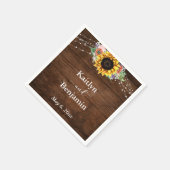 Bruin hout Zonnebloemlampjes Namen & Datum Servet (Hoek)