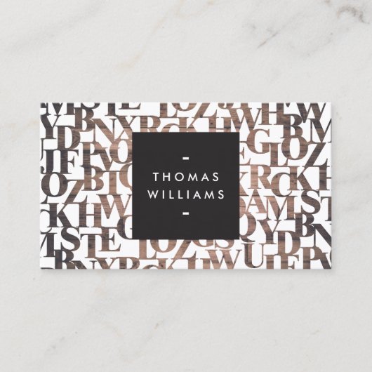 Bruin Houten Abstracte Lettervormen Auteurs, Schri Visitekaartje (Voorkant)