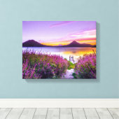 Bruin houten dok tussen lavendel bloemenveld canvas afdruk (Insitu (Houten vloer))