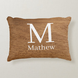 bruin houten frame rustieke naam monogram patroon accent kussen