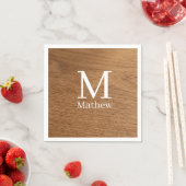 bruin houten frame rustieke naam monogram patroon servet (Insitu)