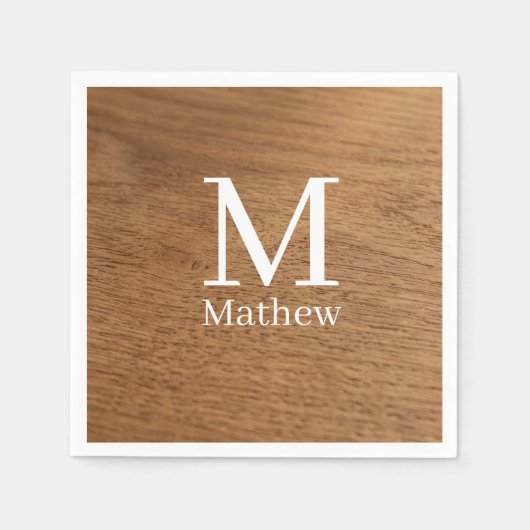 bruin houten frame rustieke naam monogram patroon servet (Voorkant)