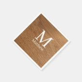 bruin houten frame rustieke naam monogram patroon servet (Hoek)