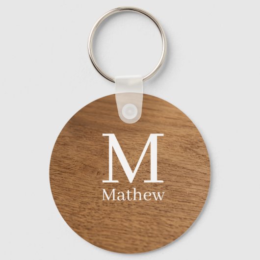 bruin houten frame rustieke naam monogram patroon  sleutelhanger (Voorkant)