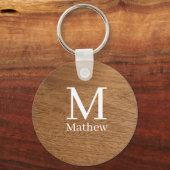 bruin houten frame rustieke naam monogram patroon  sleutelhanger (Achterkant)
