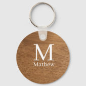 bruin houten frame rustieke naam monogram patroon  sleutelhanger (Achterkant)