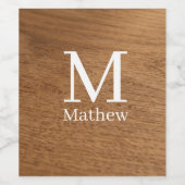 bruin houten frame rustieke naam monogram patroon wijn etiket (Enkel label)