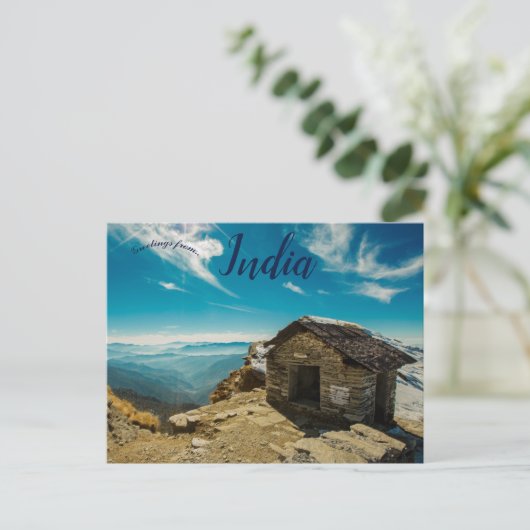 Bruin houten huis in Chandrashila Tungnath India Briefkaart (Staand voorkant)