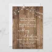 Bruin Houten Lichten Huwelijksviering Kalligrafie Kaart (Voorkant)