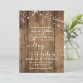 Bruin Houten Lichten Huwelijksviering Kalligrafie Kaart (Staand voorkant)