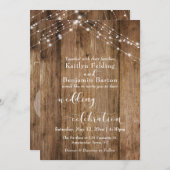 Bruin Houten Lichten Huwelijksviering Kalligrafie Kaart (Voorkant / Achterkant)