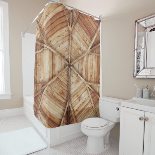 Bruin houten plafond douchegordijn (In situ)