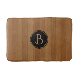 Bruin houten plank met monogram badmat