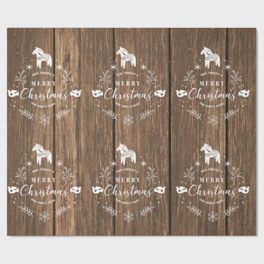 Bruin houten planken met witte kerstversiering cadeaupapier (Vlak)