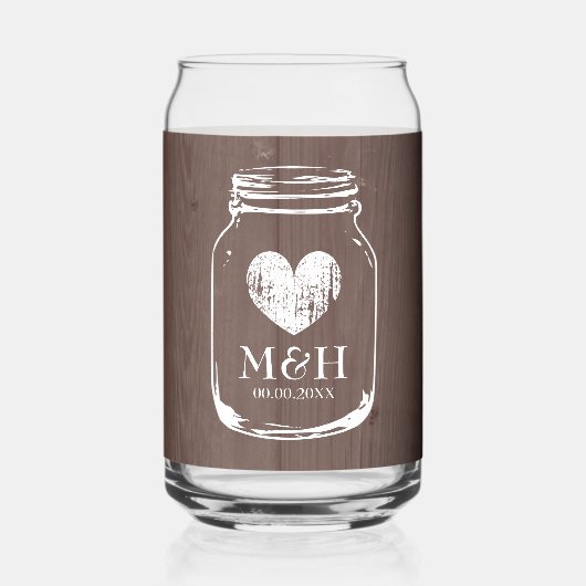 Bruin houten platteland bruiloft  stijl blikvorm glas (Achterkant)