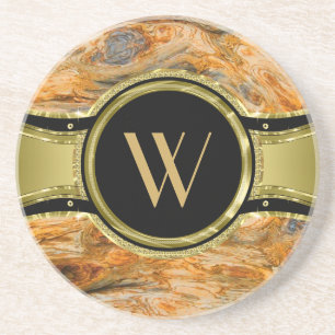 Bruin houtextuur en metalen goudaccenten zandsteen onderzetter