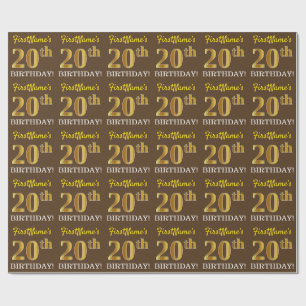 Bruin, Imitatie Goud Kijk "20e VERJAARDAG" Cadeaupapier