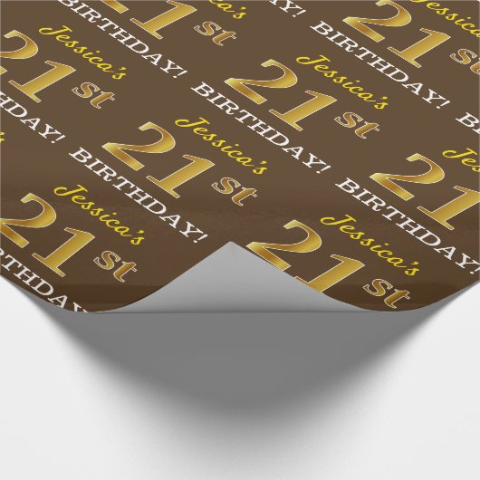 Bruin, Imitatie Goud Kijk "21e VERJAARDAG" Cadeaupapier (Hoek)