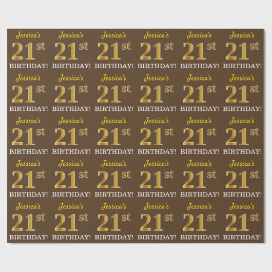 Bruin, Imitatie Goud Kijk "21e VERJAARDAG" Cadeaupapier (Vlak)
