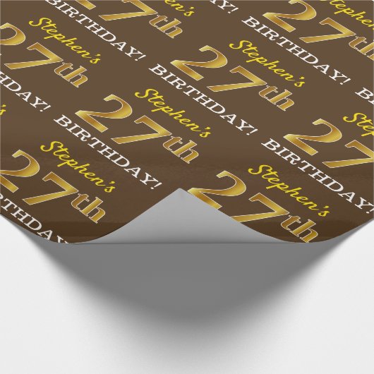 Bruin, Imitatie Goud Kijk "27e VERJAARDAG" Cadeaupapier (Hoek)