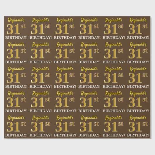Bruin, Imitatie Goud Kijk "31e VERJAARDAG" Cadeaupapier (Vlak)