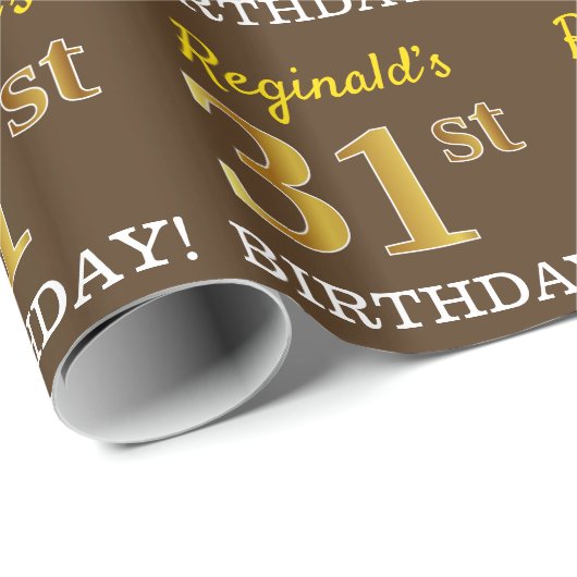 Bruin, Imitatie Goud Kijk "31e VERJAARDAG" Cadeaupapier (Rol Hoek)