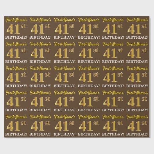 Bruin, Imitatie Goud Kijk "41e VERJAARDAG" Cadeaupapier (Vlak)
