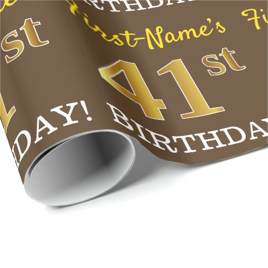 Bruin, Imitatie Goud Kijk "41e VERJAARDAG" Cadeaupapier (Rol Hoek)