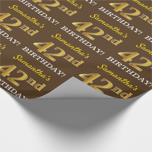 Bruin, Imitatie Goud Kijk "42e VERJAARDAG" Cadeaupapier (Hoek)