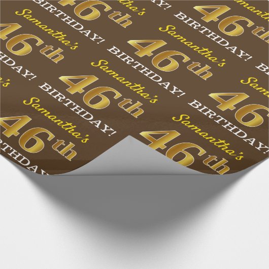 Bruin, Imitatie Goud Kijk "46e VERJAARDAG" Cadeaupapier (Hoek)