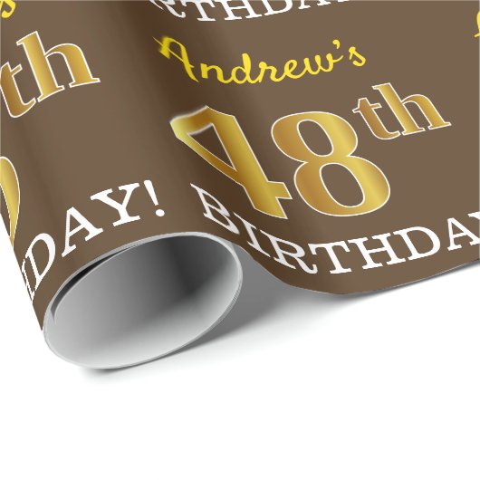 Bruin, Imitatie Goud Kijk "48e VERJAARDAG" Cadeaupapier (Rol Hoek)