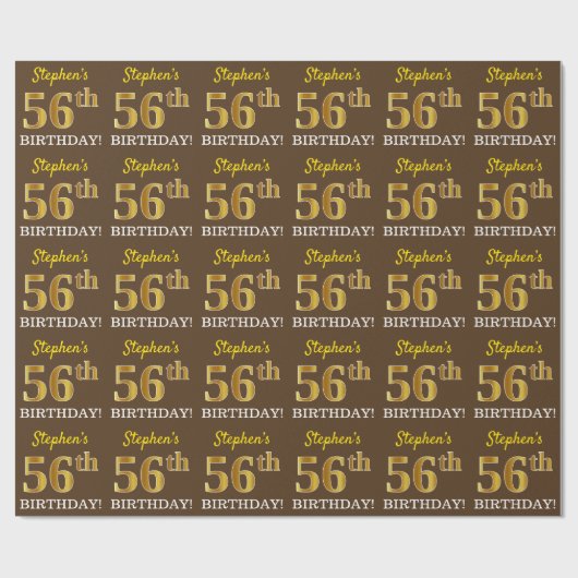 Bruin, Imitatie Goud Kijk "56e VERJAARDAG" Cadeaupapier (Vlak)