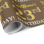 Bruin, Imitatie Goud Look "23e VERJAARDAG" Cadeaupapier (Rol Hoek)