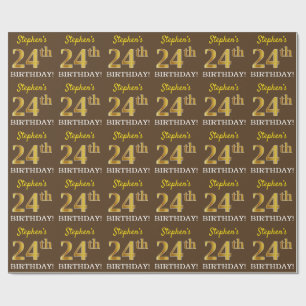 Bruin, Imitatie Goud Look "24e VERJAARDAG" Cadeaupapier