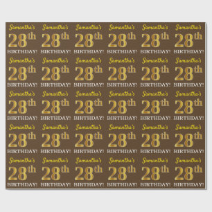 Bruin, Imitatie Goud Look "28e VERJAARDAG" Cadeaupapier